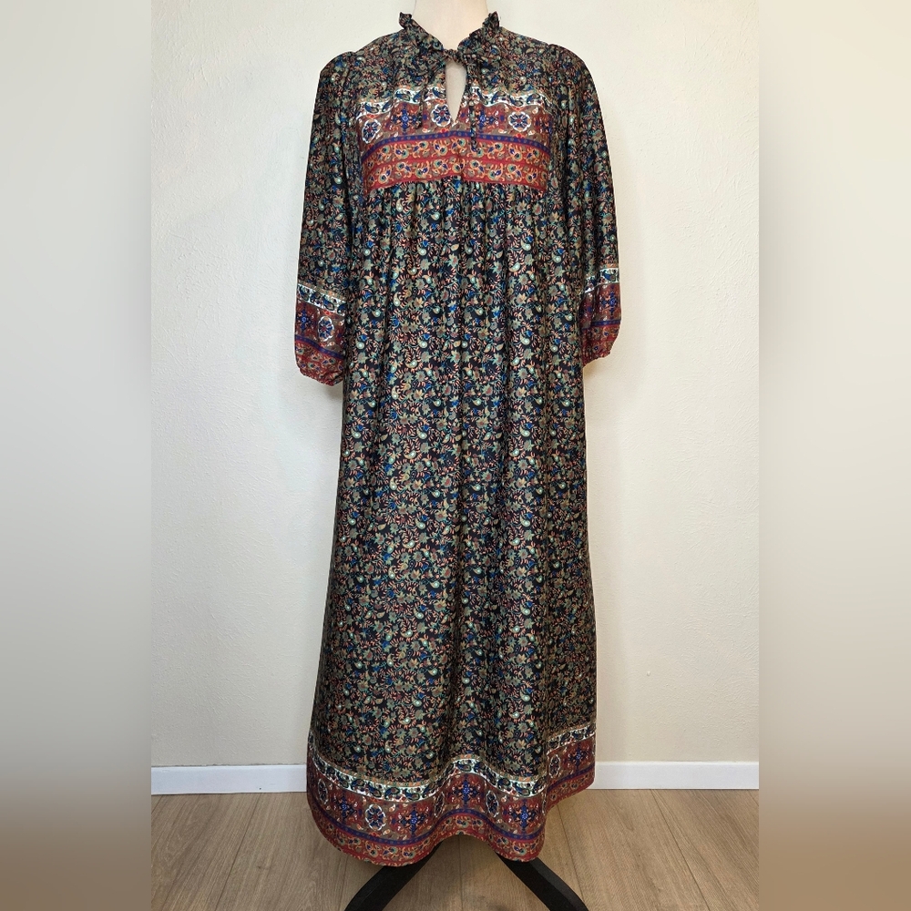 Vintage 1970s Lady Carol Boho Prairie Folk Dress Floral Cottagecore USA UNION M
